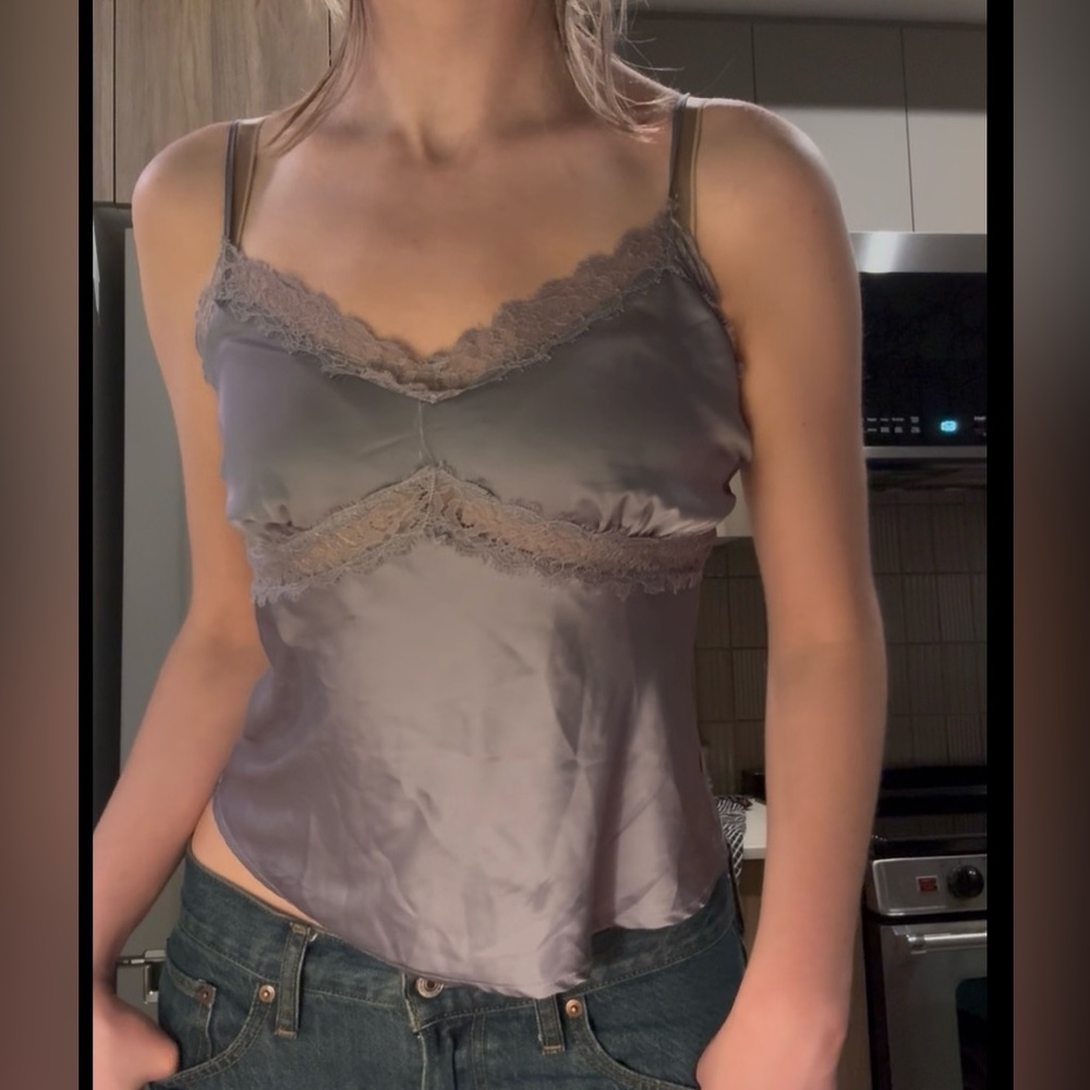 Dynamite Gray Lace Trim Camisole